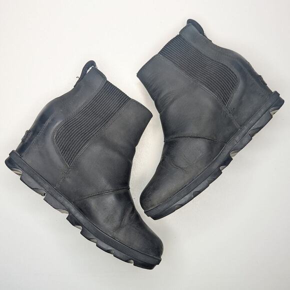 Sorel Joan of Arctic II boots black nubuck leather chelsea wedge heeled size 8.5 - Picture 2 of 10
